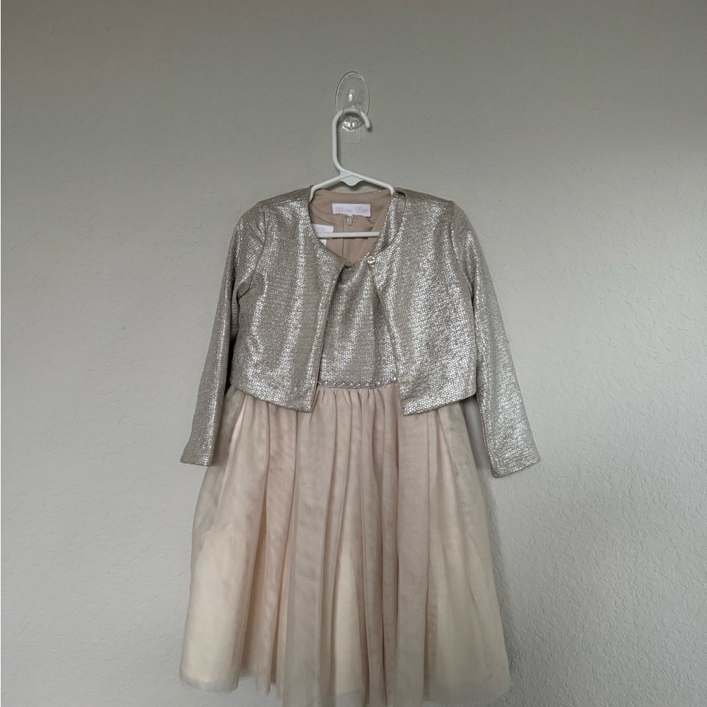 Sparkle Gold Bolero with Cream Tulle Party Dress for Girls